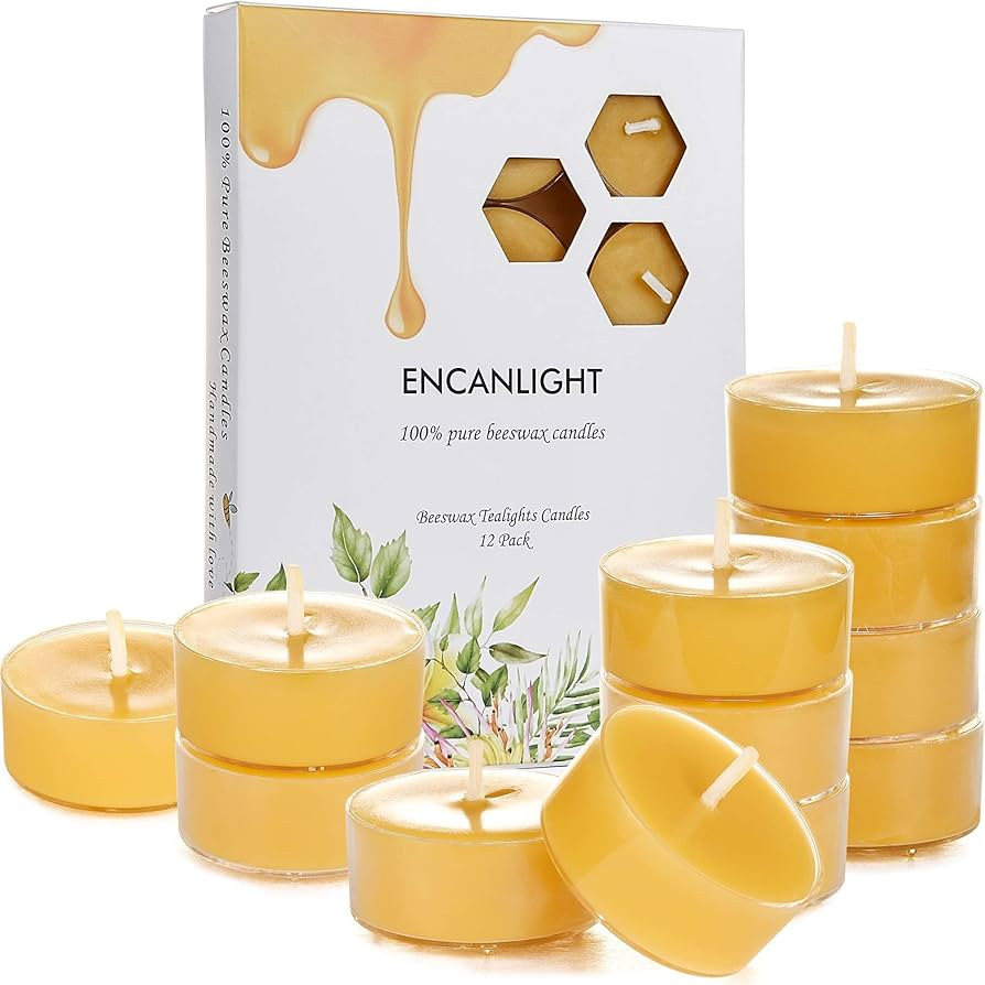 Beeswax Tealight Candles, Tea Lights Candles 12 Pack 4 Hours of Each, Natural Beeswax Tealights f... | Amazon (US)