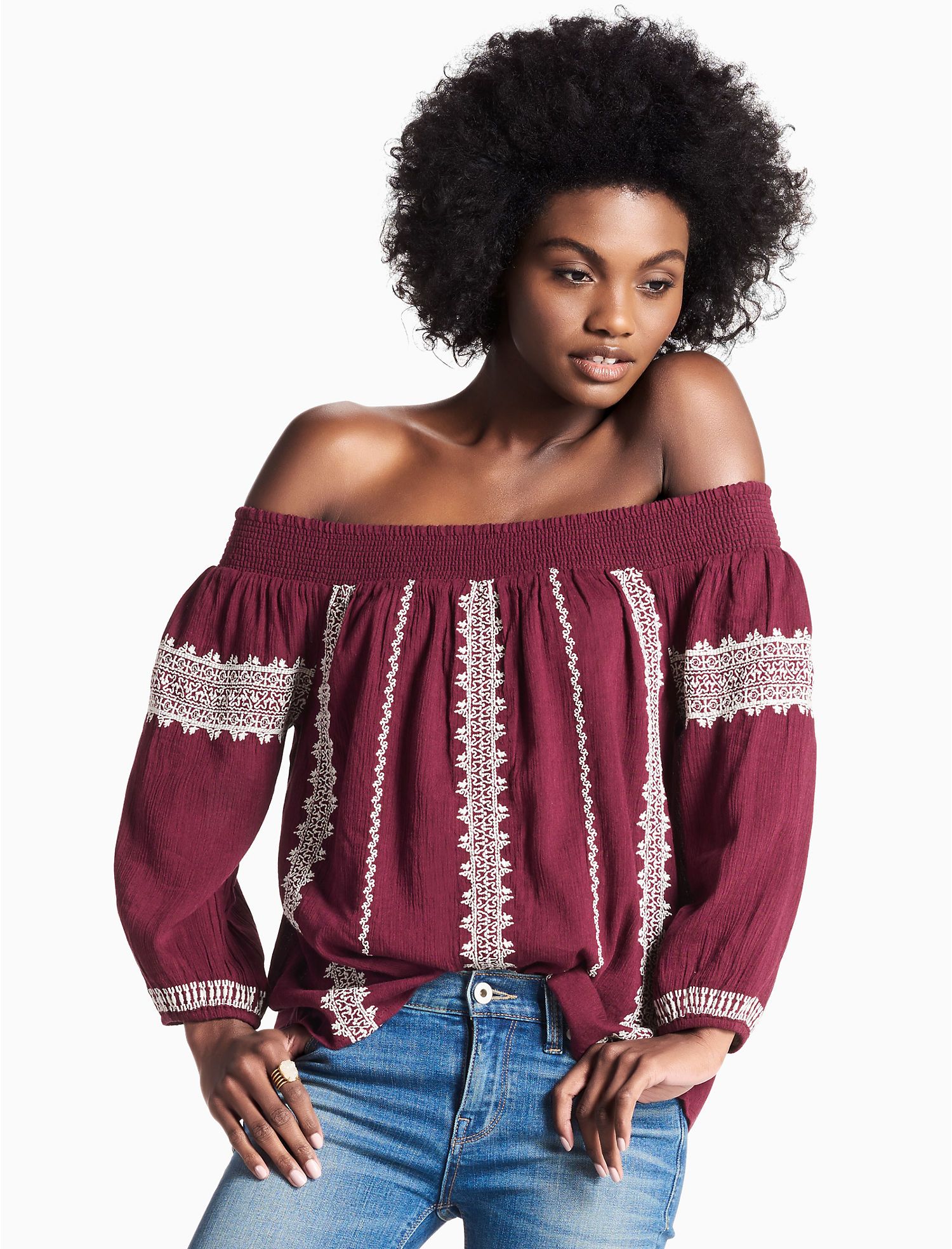 Off The Shoulder Embroidered Peasant Top | Lucky Brand | Lucky Brand