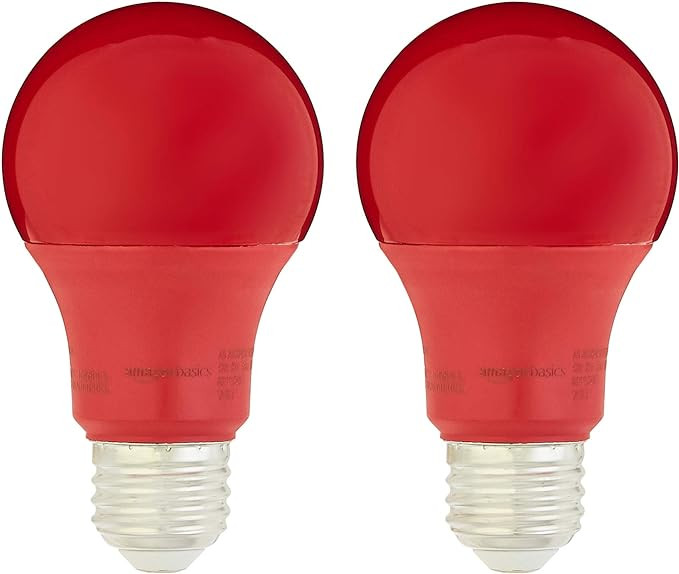 Amazon Basics A19 Red Color Party LED Light Bulbs, 60 Watt Equivalent, Energy Efficient 9W, E26 S... | Amazon (US)