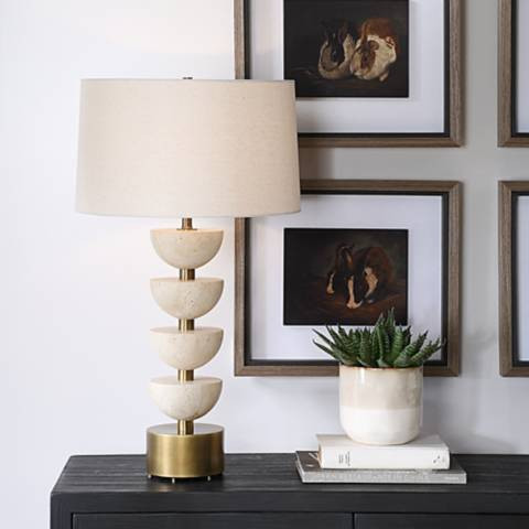 Uttermost Hemisphere 30 1/2" High Modern Stacked Travertine Table Lamp | Lamps Plus