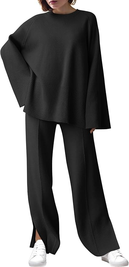 ANRABESS Womens 2 Piece Outfits Oversized Knit Sweater Set Wide Leg Pant Cozy Lounge Matching Paj... | Amazon (US)