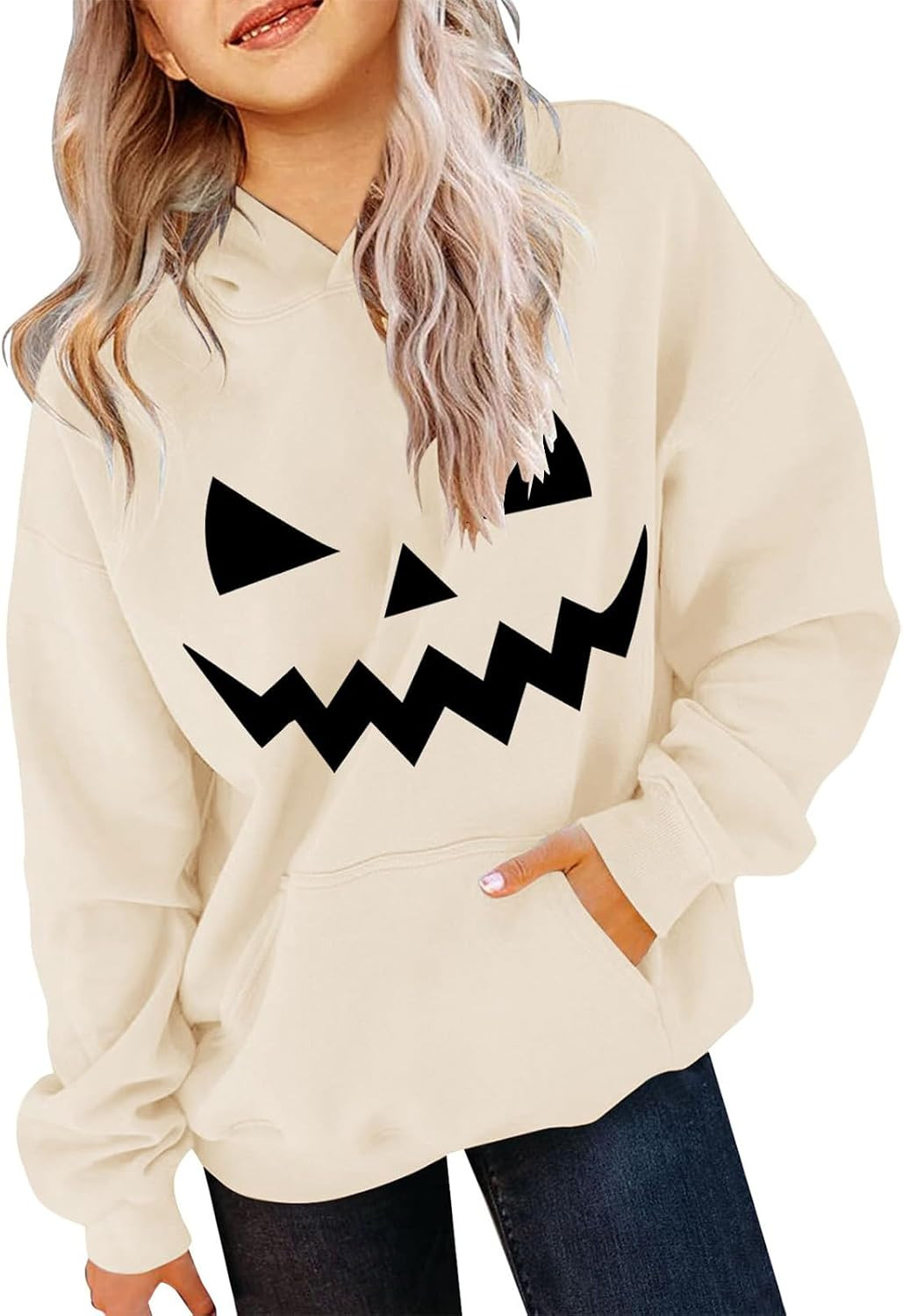 Youth Girls Fleece Hoodies Halloween Pumpkin Ghost Pullover Hoodie Sweatshirts Teen Kids Oversized Pockets Tops Clothes | Amazon (US)