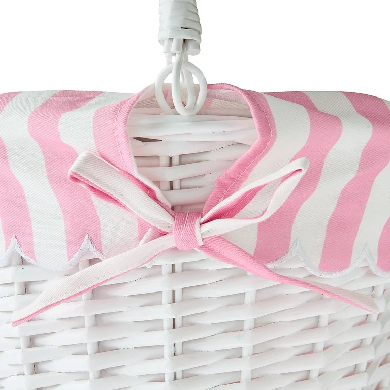 Round Willow Basket with Scalloped Stripe Liner, White and Pink, 11.5" x 8", Easter by Way To Cel... | Walmart (US)