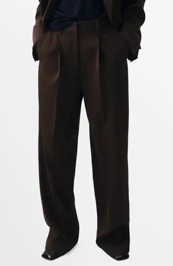 MANGO Selection Pleat Front Straight Leg Pants in Chocolate at Nordstrom Rack, Size 2 | Nordstrom Rack