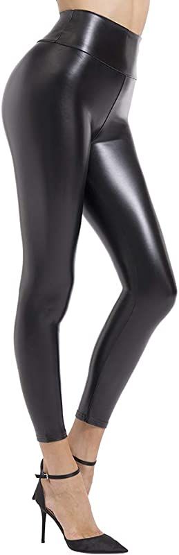 BOOTY GAL Faux Leather Leggings for Women High Waist Pants Black Elastic Tights | Amazon (US)