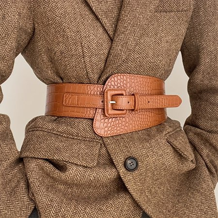 Vintage-Inspired Leather Waist Cincher Belt - Premium PU Material Stylish Square Buckle Adjustable Girdle for Coat Accent Fashion-forward Style - Solid Colors | Walmart (US)
