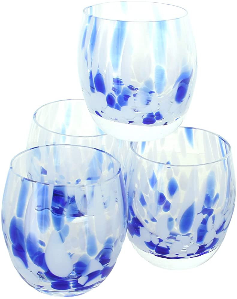 Blue Rose Polish Pottery Cobalt and Opal Confetti Juice Glass Set | Amazon (US)