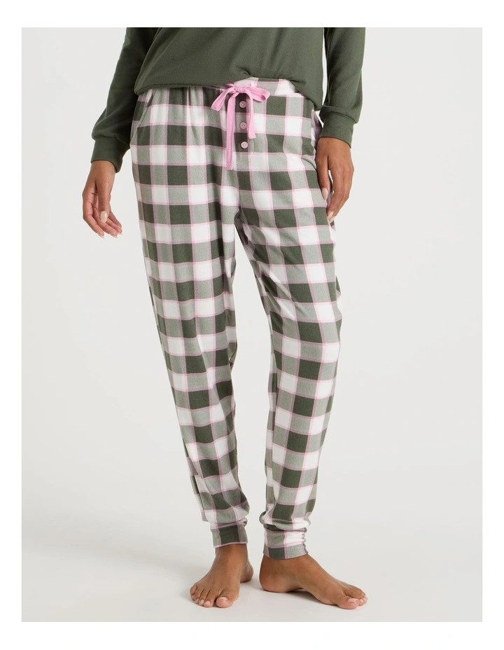 Chloe & LolaCosy Supersoft Cuffed Pant in Olive Check Print | Myer