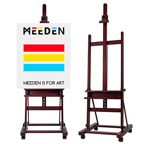 MEEDEN Large Studio Artist Easel, Holds Max Canvas 48", Solid Beech Wood H-Frame Easel with Large Storage Tray, Adjustable Art Painting Easel Stand with Wheels for Beginners & Artists, Deep Walnut | Amazon (US)