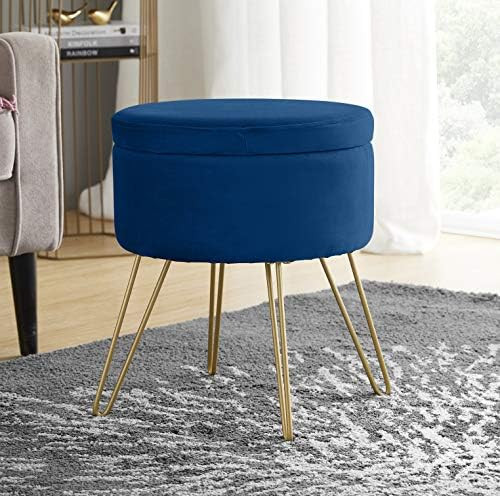 Ornavo Home Modern Round Velvet Storage Ottoman Foot Rest Vanity Stool/Seat with Gold Metal Legs ... | Amazon (US)