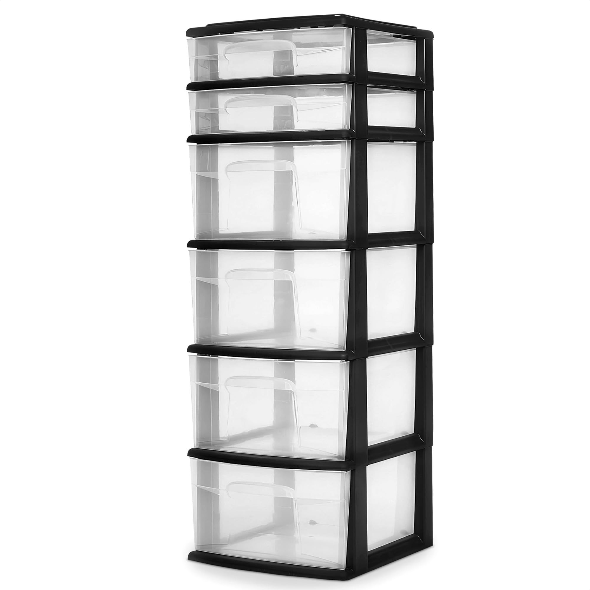 HOMZ Drawer Tower, 6-Tier Clear Plastic Storage Organizer Cart, Black Frame - Heavy-Duty Organizi... | Amazon (US)