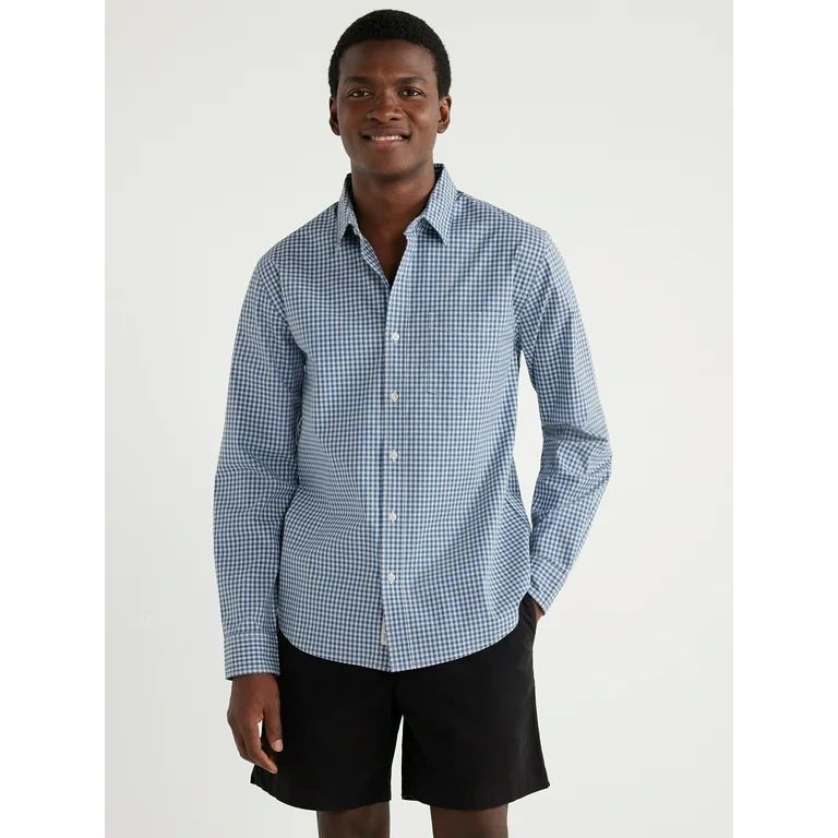 Free Assembly Men's Cotton Poplin Shirt with Long Sleeves, Sizes S-3XL | Walmart (US)