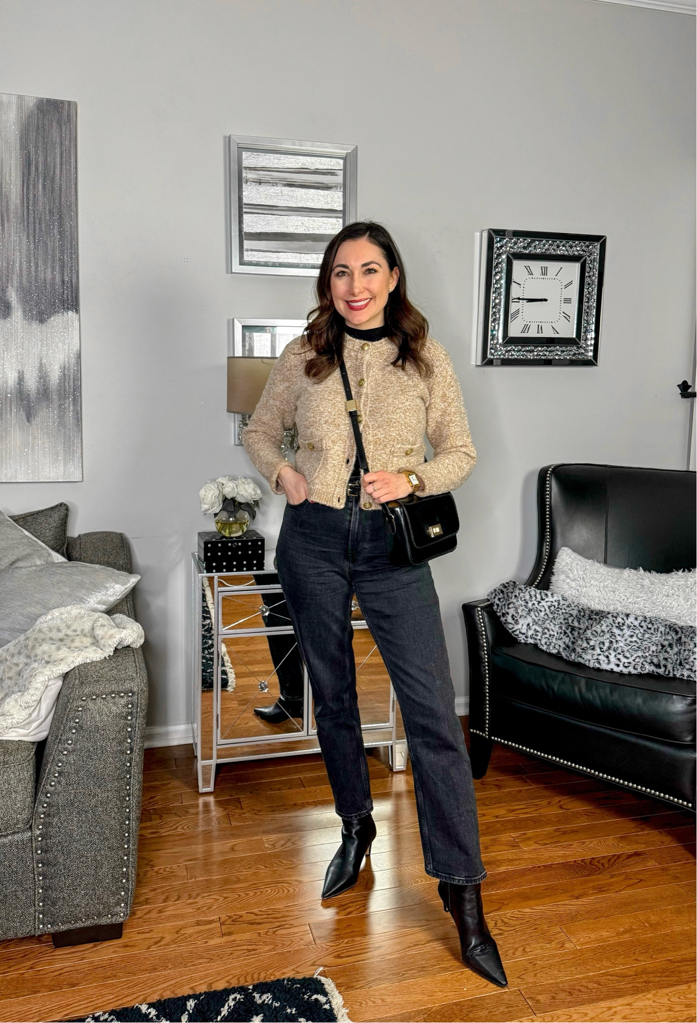 Casual winter outfit of the day 🤎🖤

Tan wool sweater jacket size small (slightly small in bust), extra 50% off 
Black high waisted ankle jeans size 27 curve love tall length, TTS
Black pointed toe ankle boots size 7, should of sized up half size for thick socks

Winter fashion 
Smart casual 
Real outfit 
Weekend outfit 



#LTKShoeCrush #LTKSeasonal #LTKSaleAlert