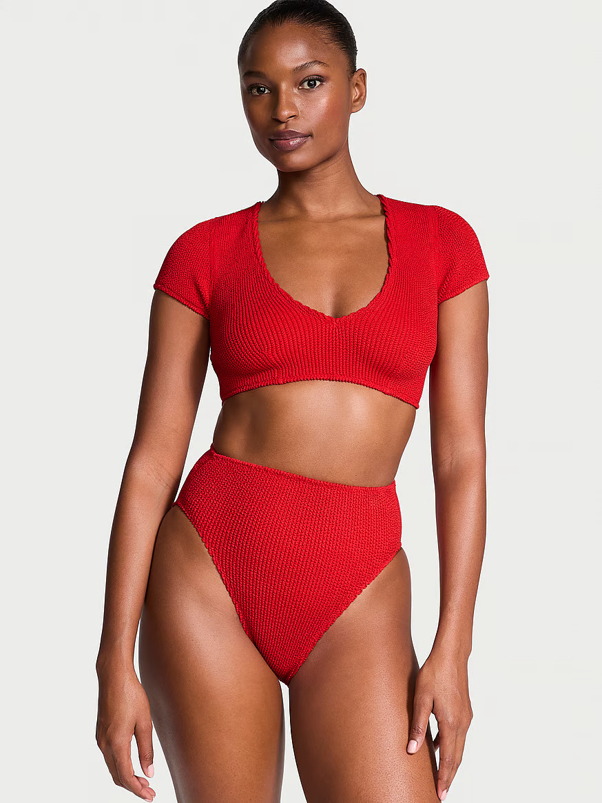 Crinkle Short-Sleeve Bikini Top | Victoria's Secret (US / CA )