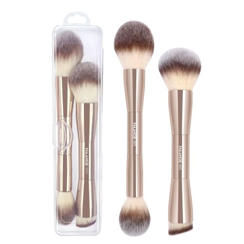 MAANGE Foundation Makeup Brushes, 2Pcs Double Ended Makeup Brush for Blending Liquid Powder Concealer Cream Blush Buffe (Gold) | Amazon (US)