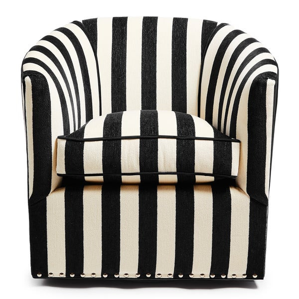 MacKenzie-Childs Marquee Black Stripe Chenille Swivel Chair | MacKenzie-Childs