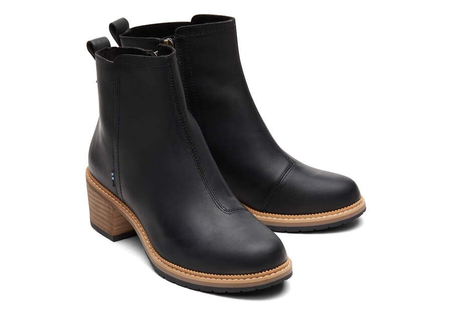 Black Smooth Waxy Leather Women's Marina Booties | TOMS | TOMS (US)