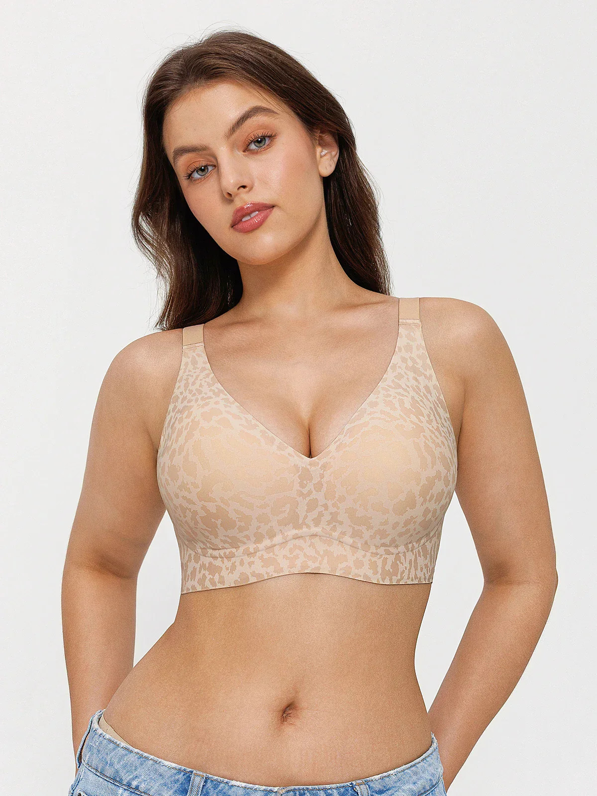 Seamless Wireless Jelly Leopard Contour Minimizer Support Bra | Popilush