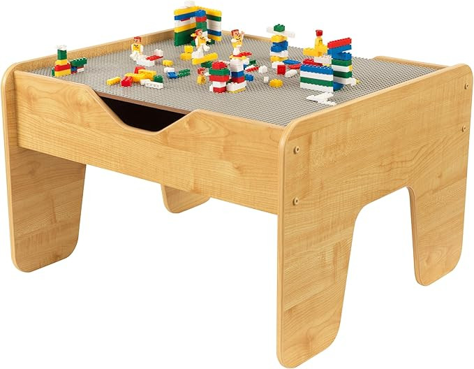 KidKraft Reversible Wooden Activity Table with Board with 195 Building Bricks – Gray & Natural,... | Amazon (US)