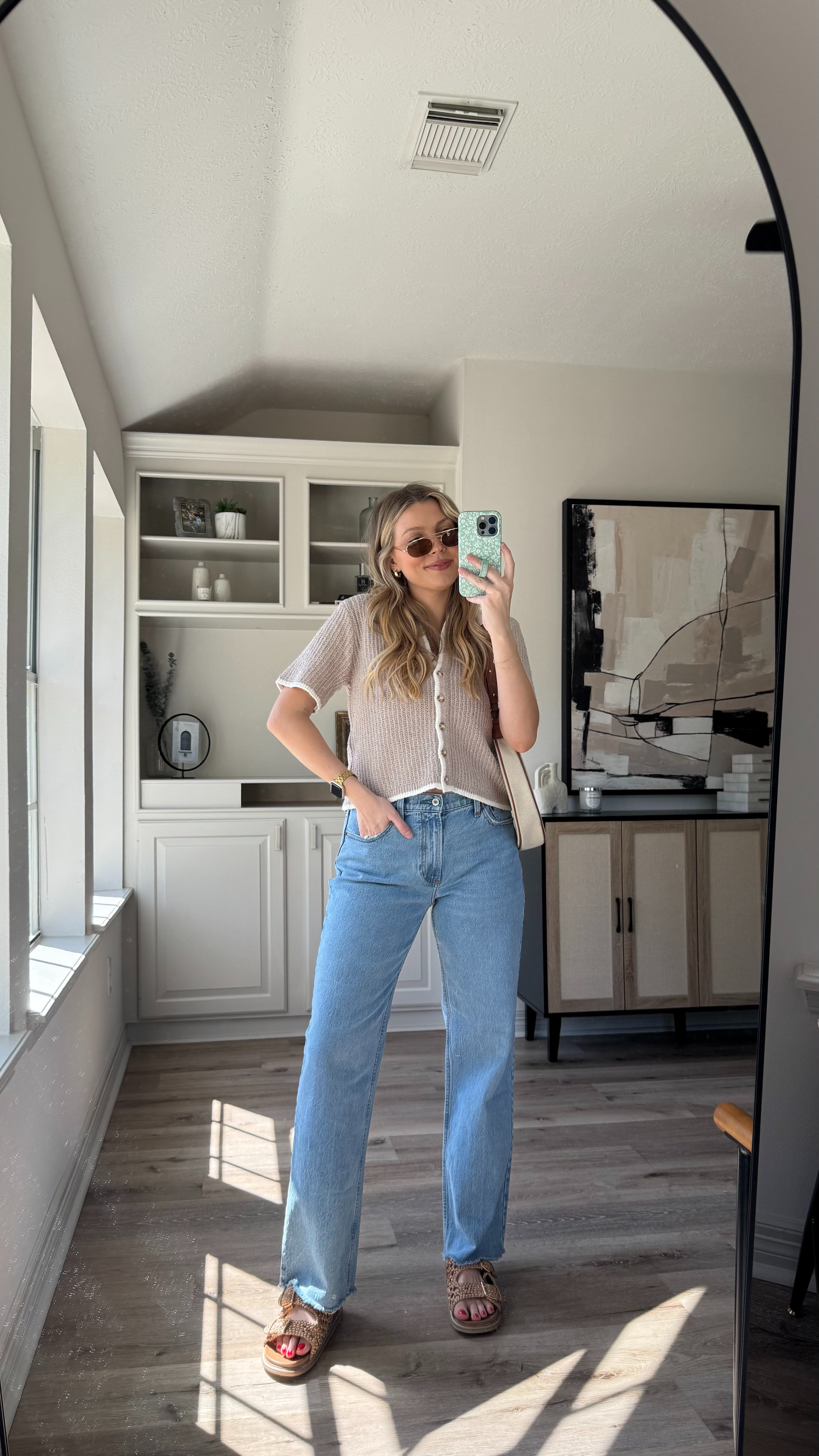 Casual Spring Outfit | 25% off everything + extra 15% off with code SPRINGAF! Loving this look from Abercrombie. The top is perfect for nursing! Wearing size S in the top,  jeans in size 27 - they run true to size but I sized up one for postpartum. Sandals fit tts.  

 

#LTKSeasonal #LTKStyleTip #LTKShoeCrush