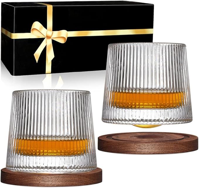 Whiskey Glasses Set of 2, Rotatable Tumbler Crystal Glass Cups, Drinking Glasses with 2Pcs Creati... | Amazon (US)