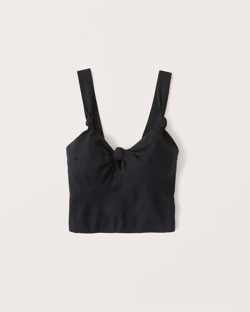 Knot-Front Cutout Linen Top | Abercrombie & Fitch (US)