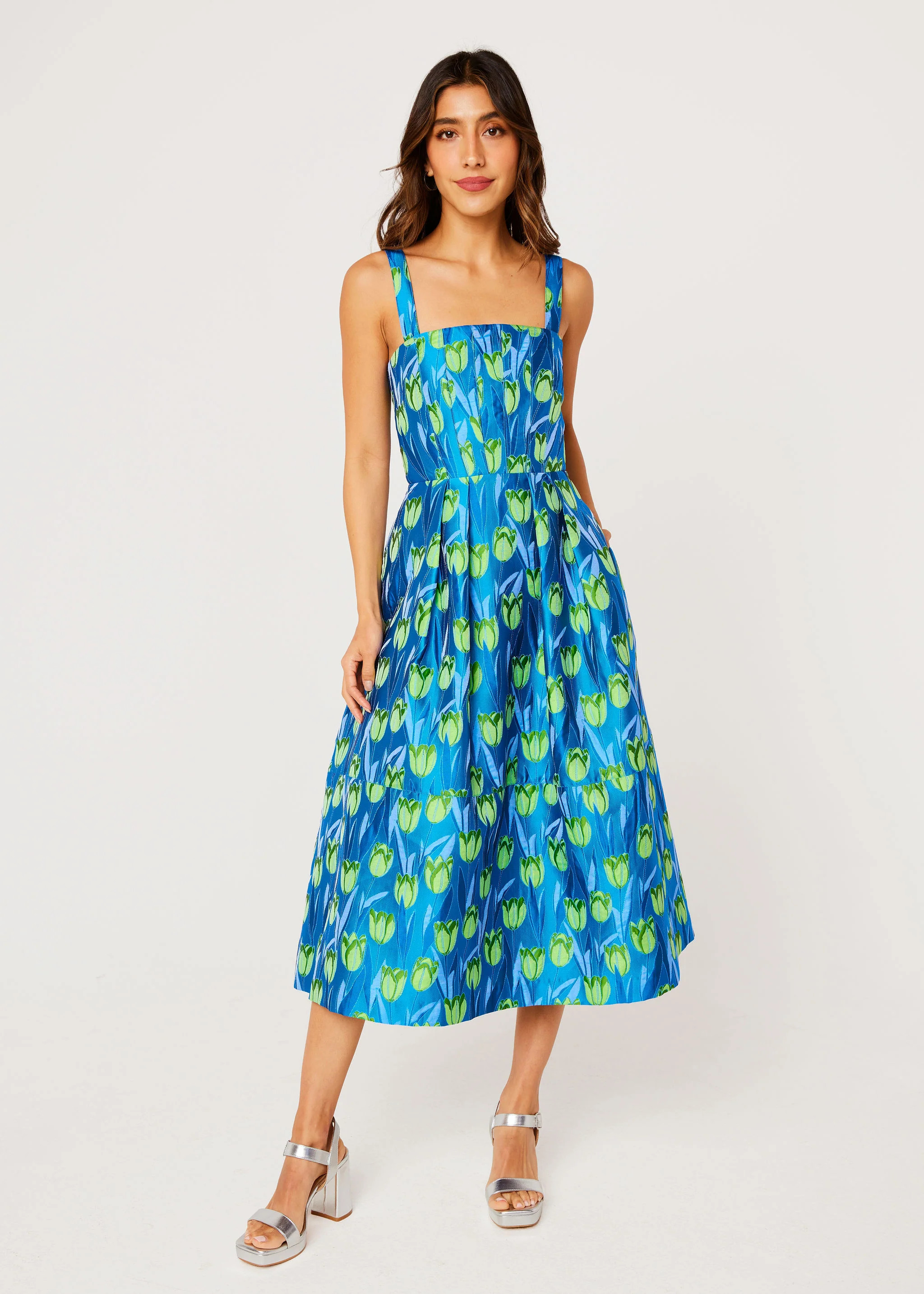 Catherine Dress Cobalt Tulip Jacquard | Abbey Glass