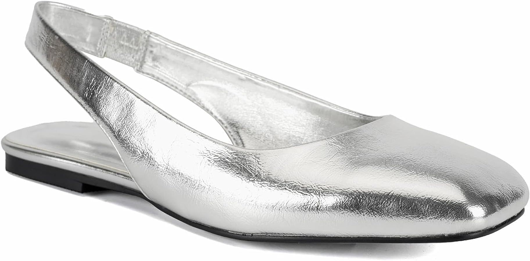 Women Metallic Gold Square Toe Slingback Flats Shoes Comfort Slip On Casual Office Pumps Shoes | Amazon (US)