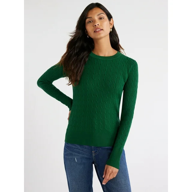 Free Assembly Women’s Cable Knit Crewneck Sweater, Midweight, Sizes XS-XXXL | Walmart (US)
