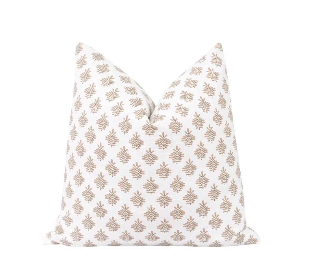 Beige White Block Print Pillow Cover, Double Sided Small Scale Floral Print Pillow Case, 18 20 22... | Etsy (US)