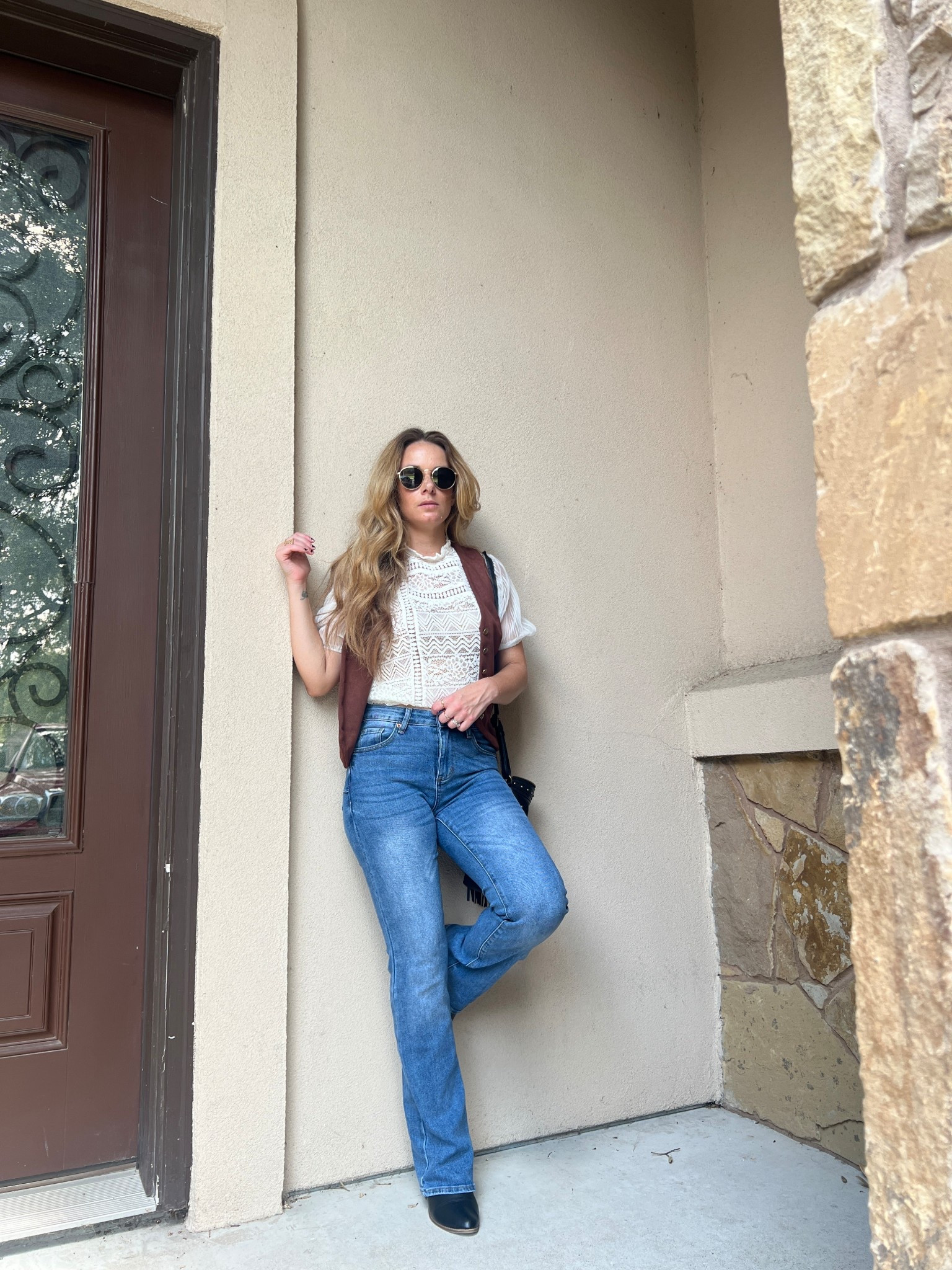 1970s inspired kind of #Falloutfit 

Brown suede vest, lace top and bootcut jeans 

#LTKFindsUnder100 #LTKStyleTip #LTKSeasonal