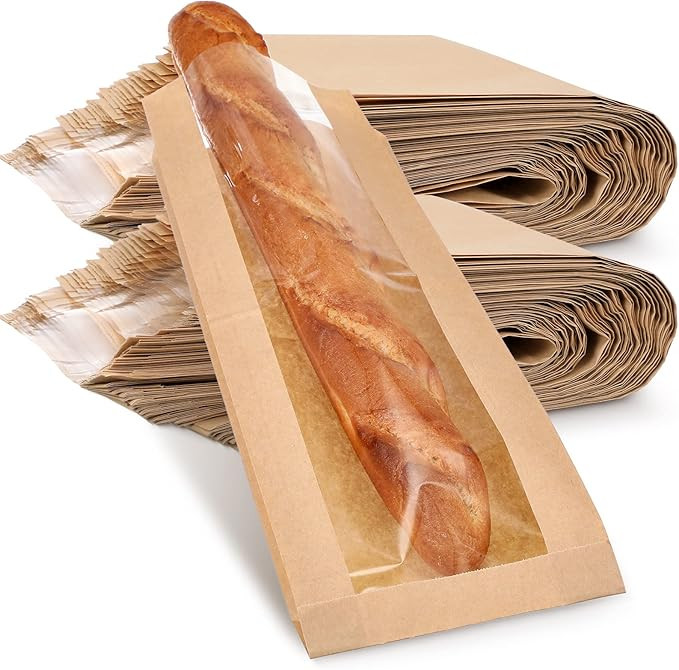 100 Pieces Paper Bread Bag with Window for Homemade Bread Bags Baguette Bags Brown Kraft Loaf Sto... | Amazon (US)