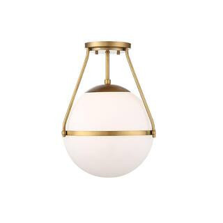 13 in. W x 17.25 in. H 1-Light Natural Brass Semi-Flush Mount Ceiling Light with Opal Glass Shade | The Home Depot