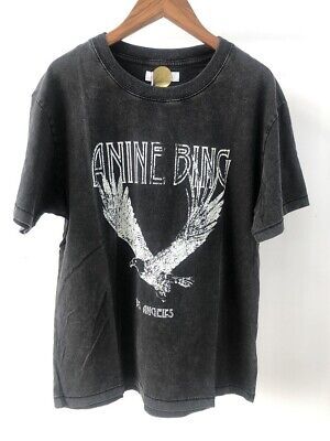 New ANINE BING Eagle Printed Cotton Round Neck Short Sleeve T-Shirt Black Tops | eBay US