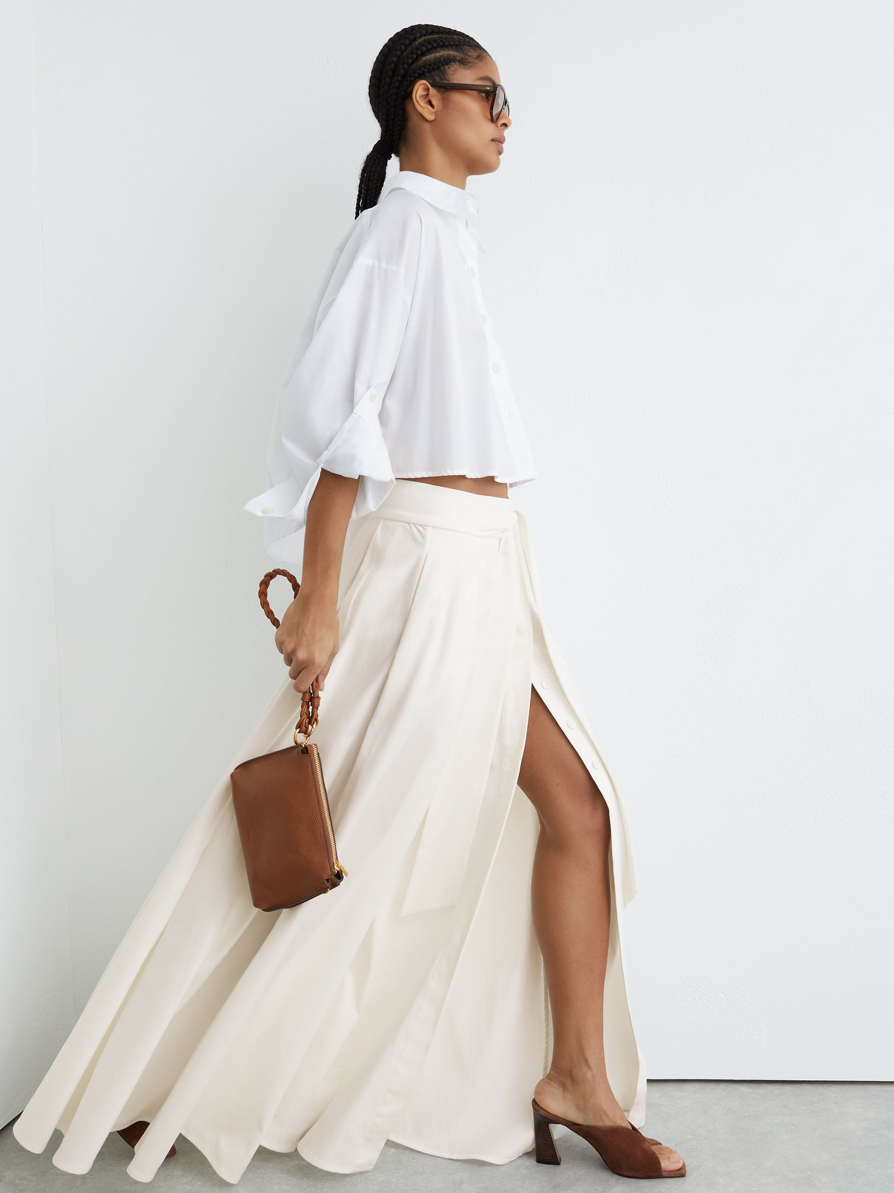 Reiss Cotton-Blend Pleated Maxi Skirt in Ivory | REISS | Reiss US