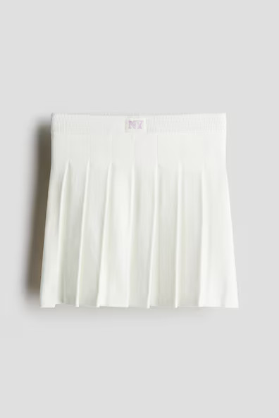 H & M - Pleated fine-knit skirt - White | H&M (US + CA)