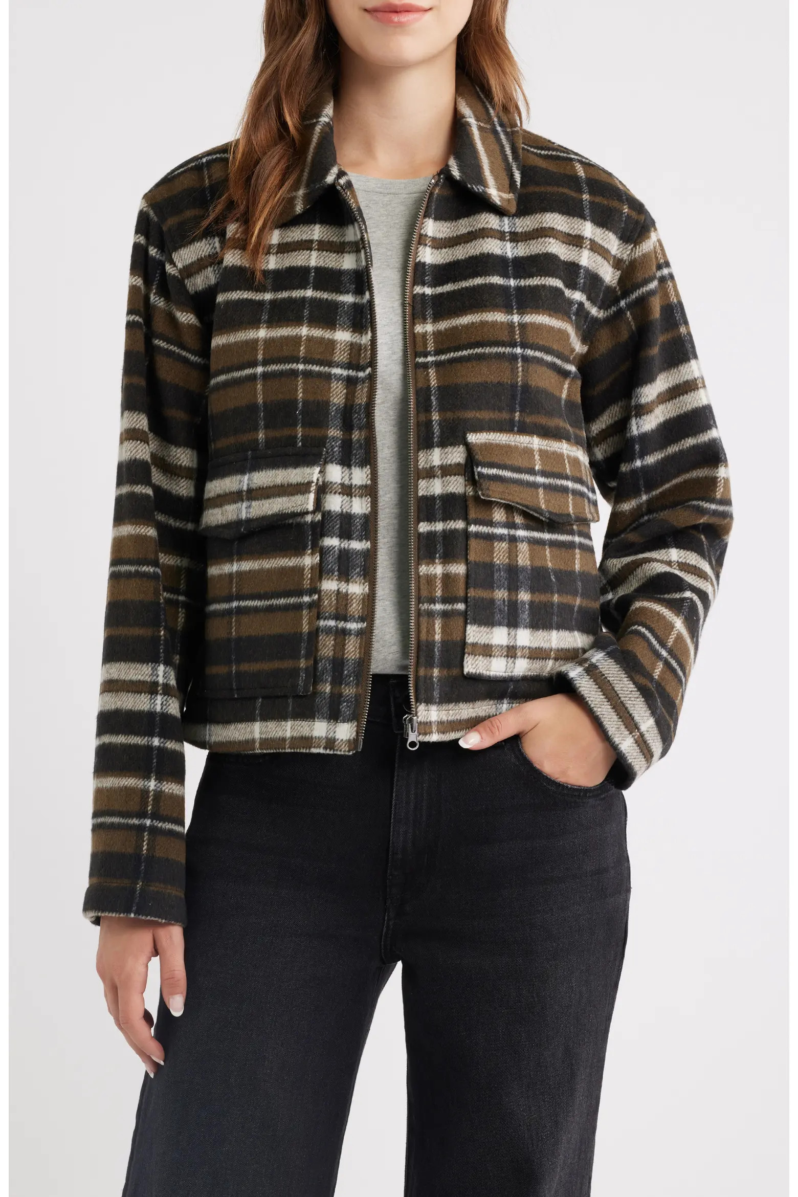 Thread & Supply Plaid Zip Up Jacket (Women) | Nordstrom | Nordstrom