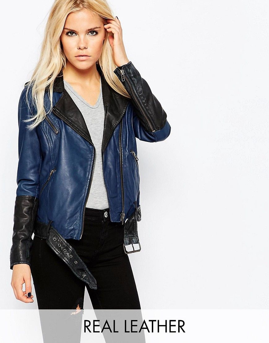 Muubaa Laiwu Contrast Leather Jacket - Diebl | ASOS US