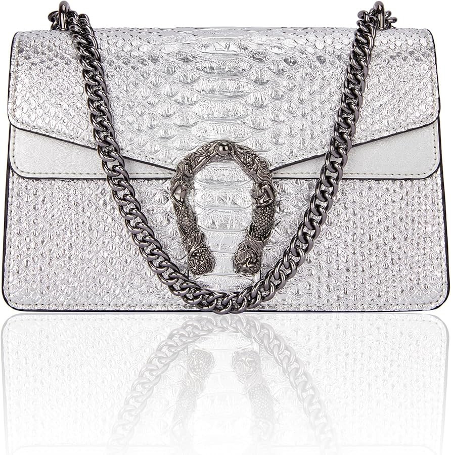 Aiqudou Crossbody Bag and Satchel Purse for Women - Fashion Snake Print Chain Purse Luxury PU Lea... | Amazon (US)