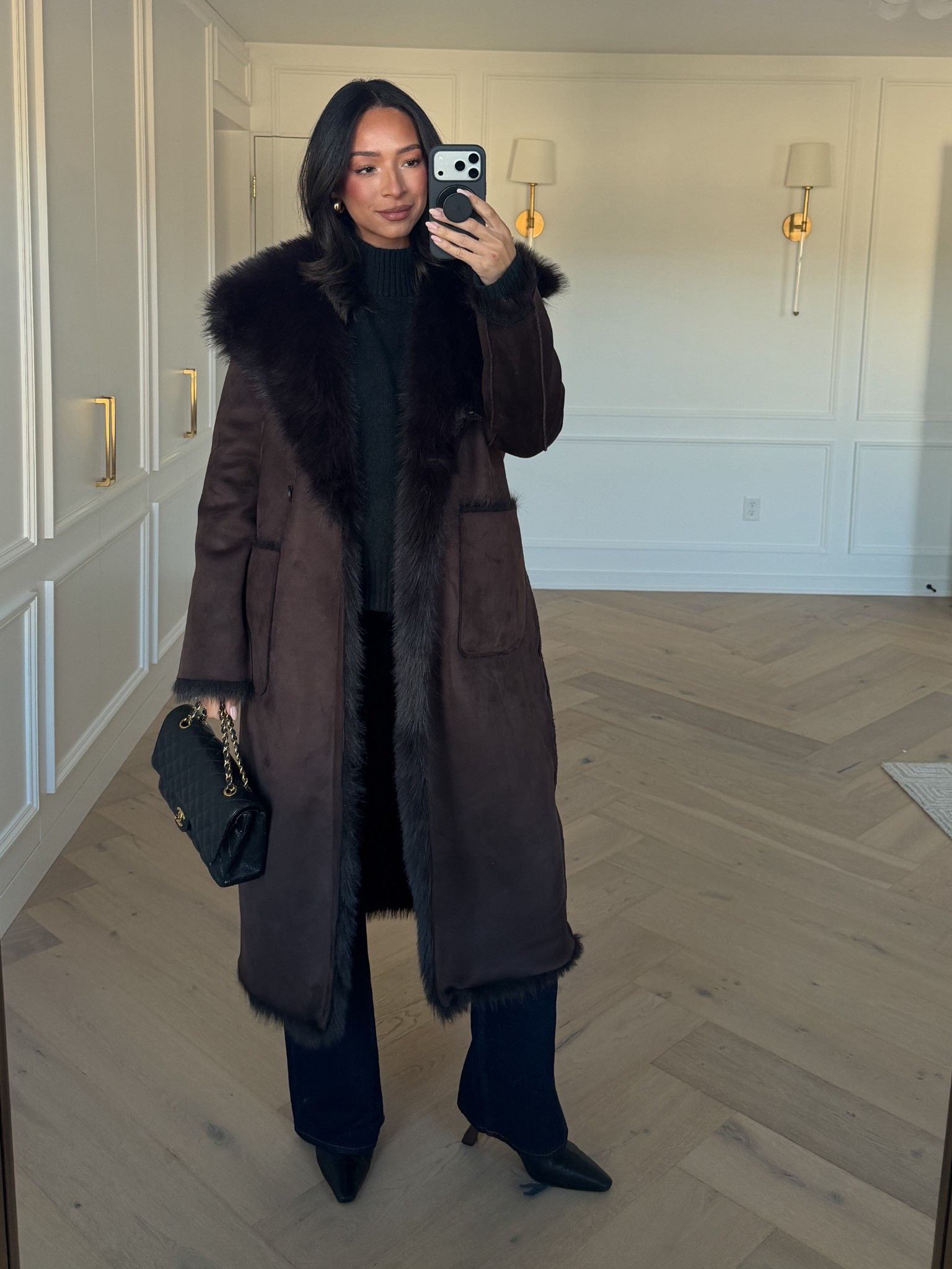 25% OFF Select Styles + an extra 25% OFF in APP with code GIFTSFORYOU!! Wearing size M sweater, size M suede coat (this exact color is sold out but is available in a beautiful gray brown) and size 29 long jeans 

Holiday outfit 
Holiday party outfit 
Winter outfit 
Winter fashion 
Long coat 
Suede coat 
Denim

#LTKHoliday #LTKSeasonal #LTKSaleAlert