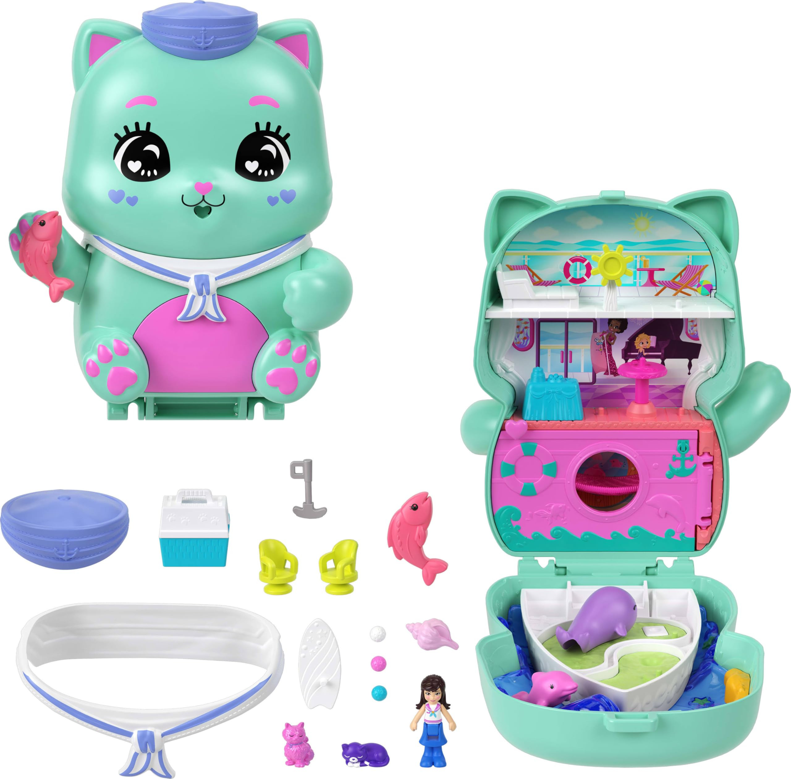 Polly Pocket Dolls and Playset, Set Sail Kitty Compact, Travel Toy with 1 Micro Doll, Pet Cats, F... | Amazon (UK)