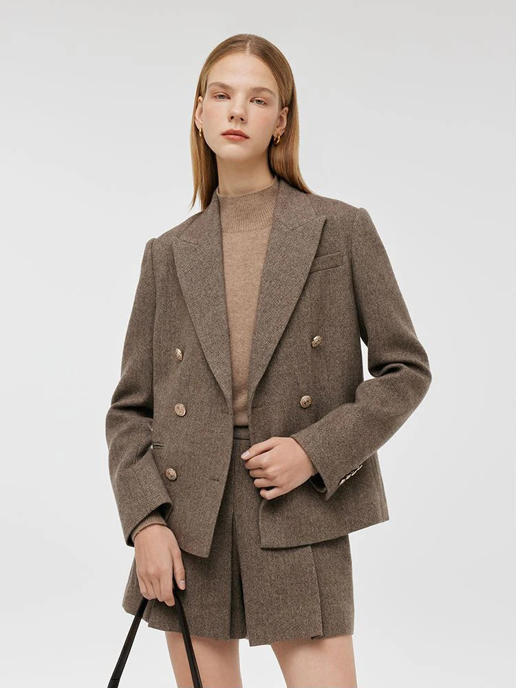 Washable Wool Lapel Women Blazer - Coffee Brown / L | GOELIA