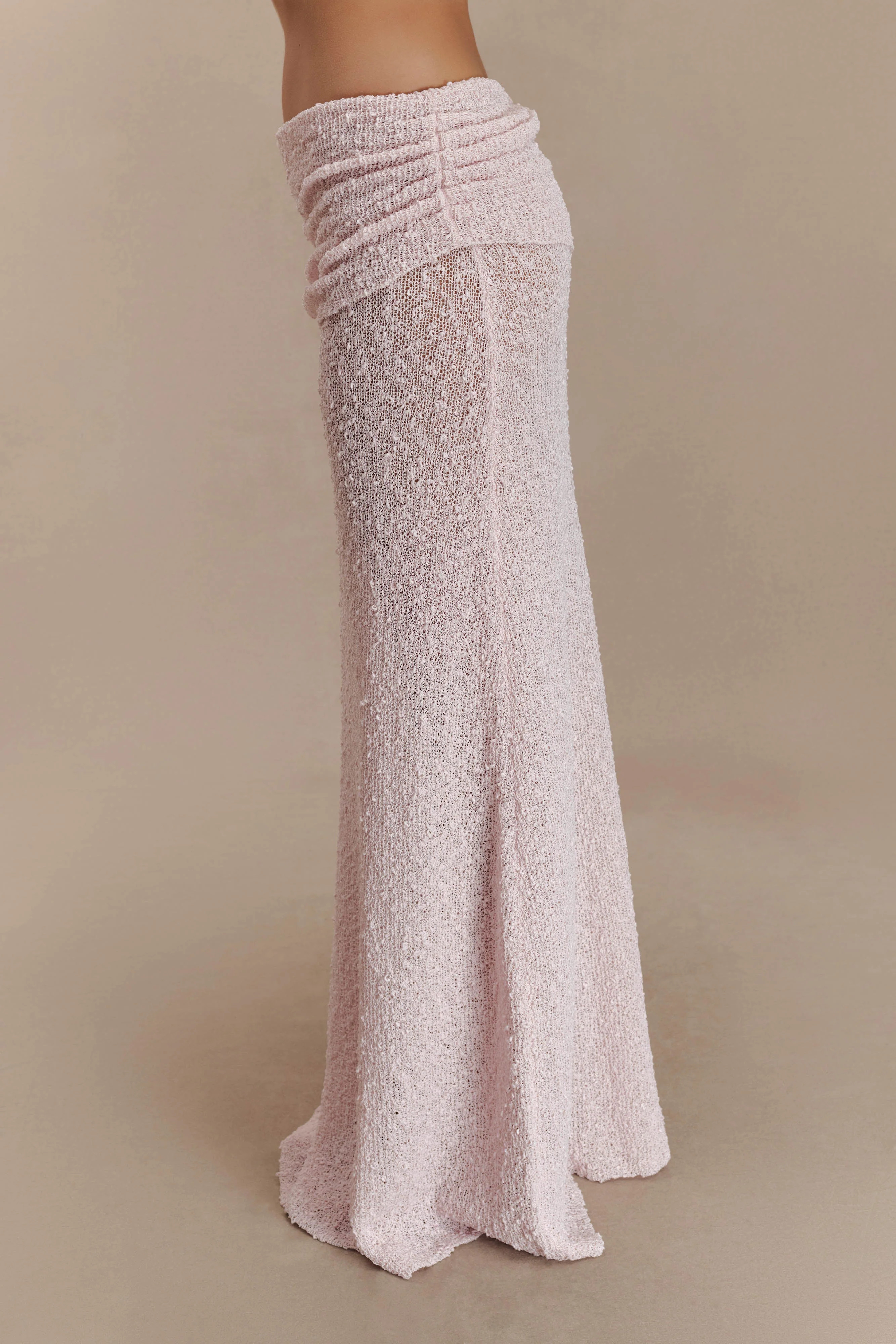 Petra Ruched Knit Maxi Skirt - Misty Rose | MESHKI US