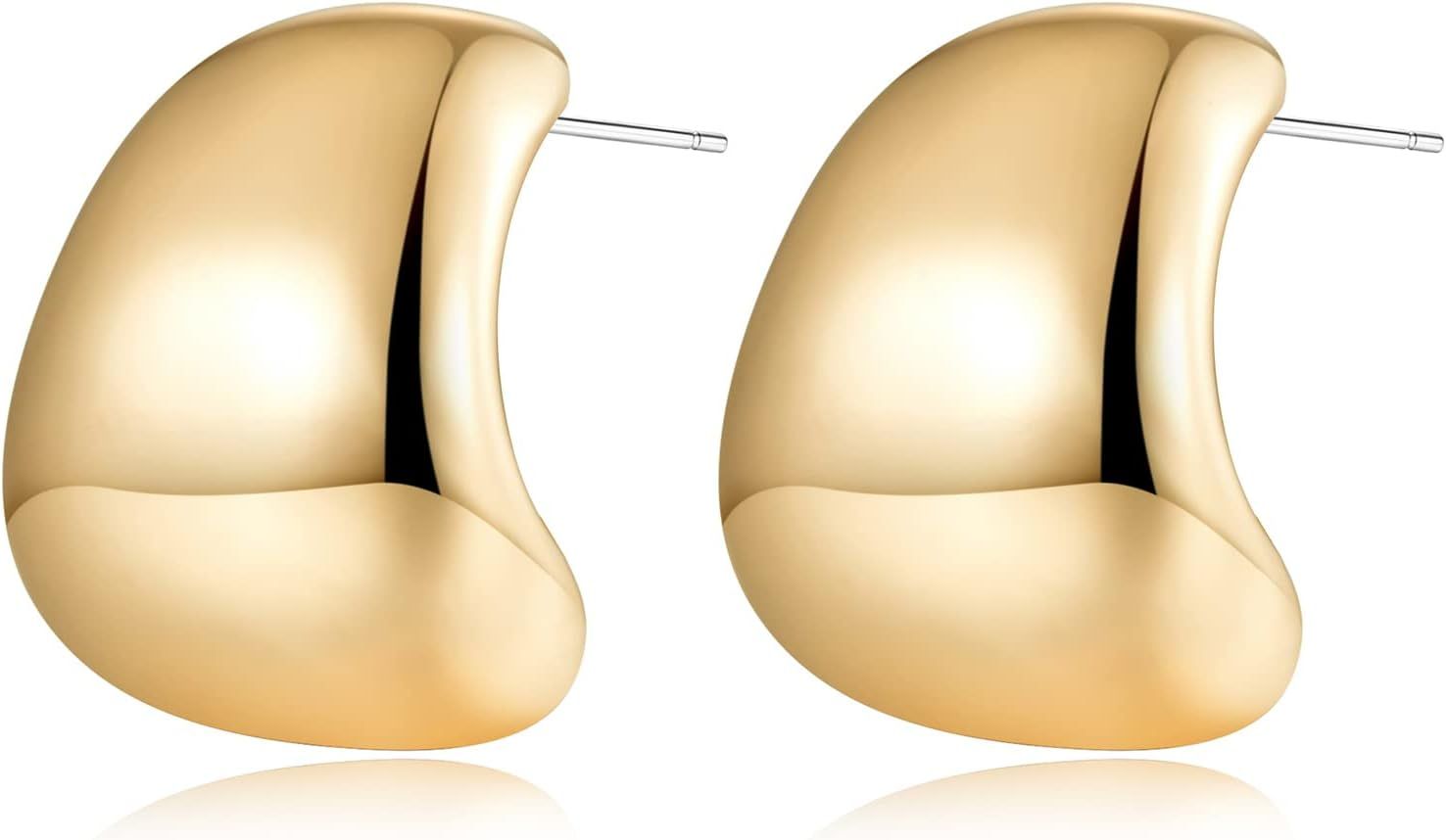 MUYAN Dainty Chunky Thick Earrings for Women,Gold Silver Polished Earrings Lightweight Jewelry Gi... | Amazon (US)