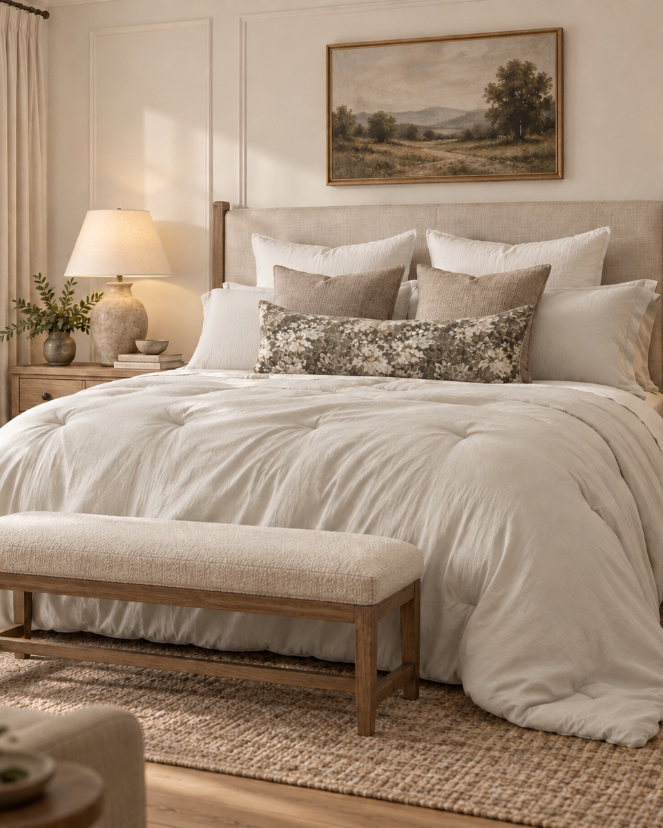 This is my favorite comforter. I use it on every bed. The king size is only $33 and it comes with pillow shams, and it also comes in an oversized king which is so big! I’m also in love with this floral lumbar pillow cover. It’s super affordable and on Amazon! ￼

#LTKmorningroutine #LTKHome #LTKSaleAlert