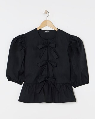 Tie Front Puff Sleeve Smock Top | Simply Be | Simply Be (UK)