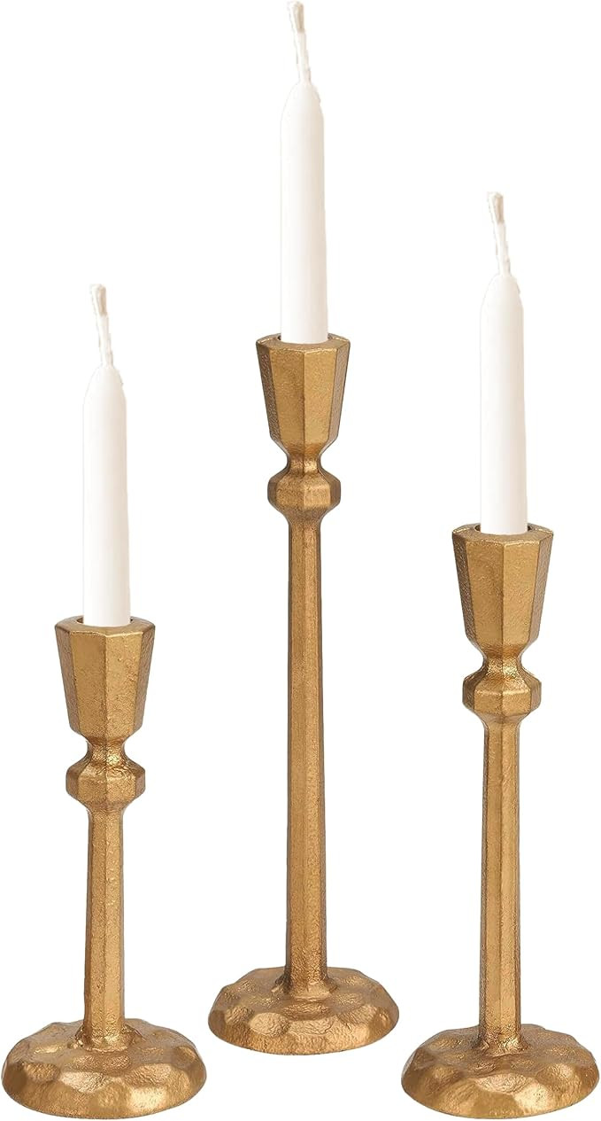 Iron Taper Candle Holder Set of 3, Antique Brass Decorative Candle Stand, Tapered Iron Candlestic... | Amazon (US)