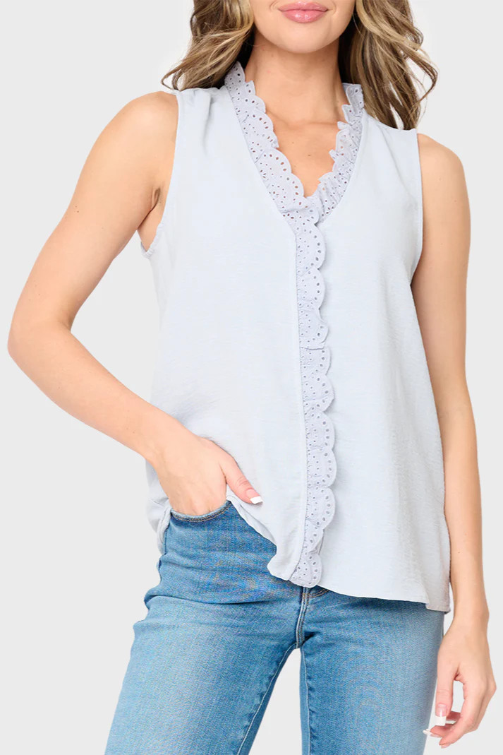 Crochet Ruffle Placket Button Front Blouse | Gibson