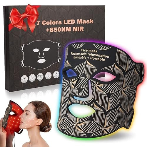 Red Light Therapy for Face, 7＋1 Colors LED Face Mask Light Therapy with 850NM Near-infrared, Portable Rechargeable Red Light Therapy Mask Skin Care Device at Home and Travel for Anti-Aging, Black | Amazon (US)
