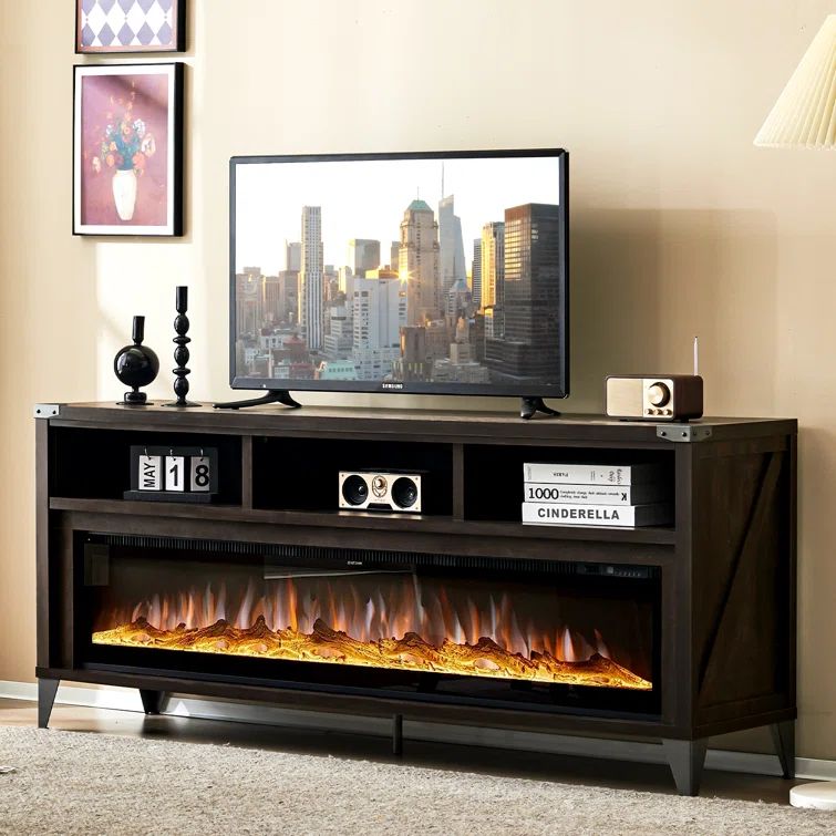 Beppino TV Stand for TVs up to 75" with Electric Fireplace Included | Wayfair North America